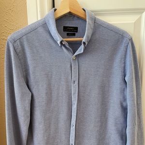 Zara slim fit textured button down dress shirt, light blue